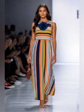 Striped Multicolor Sleeveless Maxi Dress